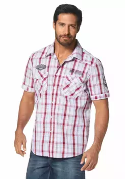 Рубашка с короткими рукавами и модными аппликациями Man's World, цвет Wei-Rot-Kariert