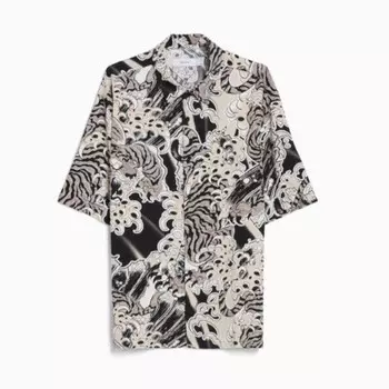 Рубашка с короткими рукавами и принтом Bershka Printed Short Sleeve, черный/бежевый