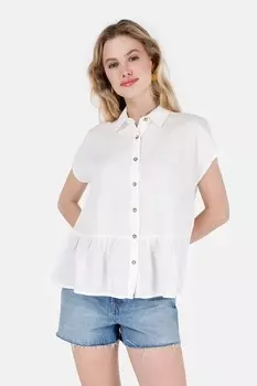 Рубашка с короткими рукавами и присборенным краем COLIN'S, белый