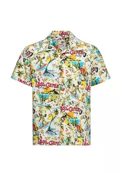 Рубашка с короткими рукавами и ярким принтом озера Гарда по всей поверхности Lago Di Garda KING KEROSIN, кремовый