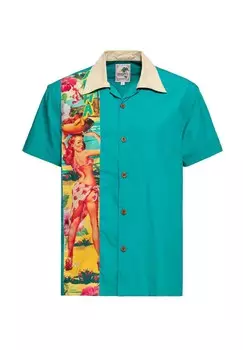 Рубашка с короткими рукавами и узором в стиле пин-ап сбоку Pin-Up Hawaii KING KEROSIN, бирюзовый