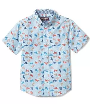 Рубашка с короткими рукавами и велосипедным принтом Johnston & Murphy Little/Big Boys 4–16, синий