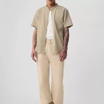 Рубашка с короткими рукавами и воротником-стойкой Gap, бежевый