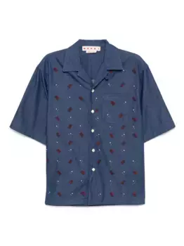 Рубашка с короткими рукавами и вышивкой Marni, синий