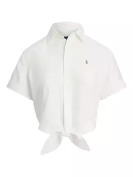 Рубашка с короткими рукавами и завязками спереди Polo Ralph Lauren, белый