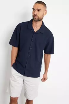 Рубашка с короткими рукавами из 100% хлопка с фактурным воротником Revere Threadbare, синий