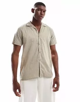 Рубашка с короткими рукавами из хлопка с текстурой Threadbare Cotton цвета камня