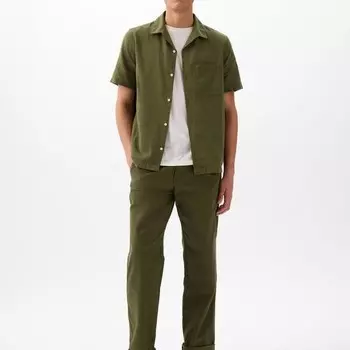 Рубашка с короткими рукавами из льна и хлопка Gap, зеленый