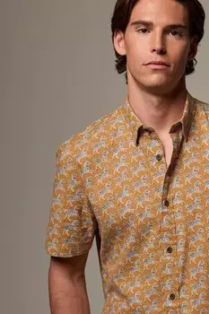 Рубашка с короткими рукавами из льняной смеси с принтом Next, желтый
