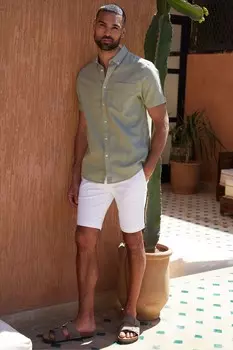 Рубашка с короткими рукавами из смеси хлопка и льна Threadbare, зеленый