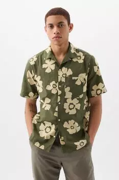 Рубашка с короткими рукавами из смесового льна Gap, зеленый