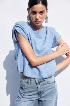 Рубашка с короткими рукавами из тонкого трикотажа H&M, голубой