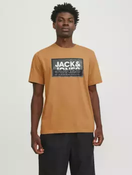 Рубашка с короткими рукавами Jack & Jones "JCOLOGAN TEE SS CREW NECK SS24 LN", цвет Tangerine