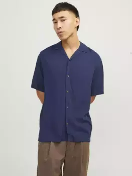 Рубашка с короткими рукавами Jack & Jones "JJEJEFF SOLID RESORT SHIRT SS SN", синий