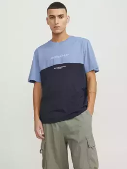 Рубашка с короткими рукавами Jack & Jones "JJERYDER BLOCKING TEE SS LN", цвет Pacific Coast