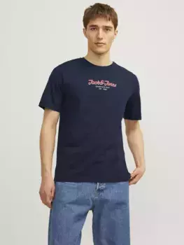 Рубашка с короткими рукавами Jack & Jones "JJHENRY TEE SS CREW NECK", синий