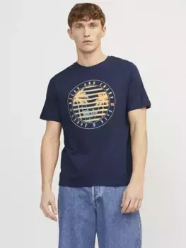 Рубашка с короткими рукавами Jack & Jones "JJSUMMER VIBE TEE SS CREW NECK LN", синий
