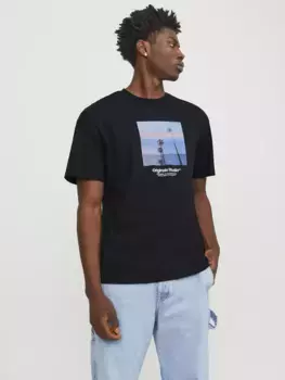 Рубашка с короткими рукавами Jack & Jones "JORVESTERBRO PICTURE TEE SS CREW NECK SN", черный