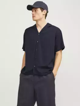 Рубашка с короткими рукавами Jack & Jones "JPRCCAARON TENCEL RESORT SHIRT S/S LN", цвет Night Sky
