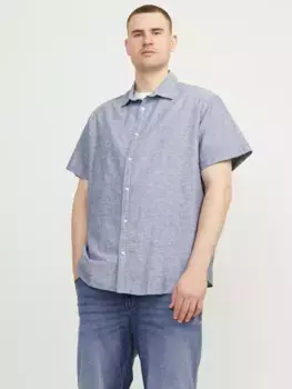 Рубашка с короткими рукавами Jack & Jones PlusSize "JJELINEN BLEND SHIRT SS SN PLS", цвет Faded Denim