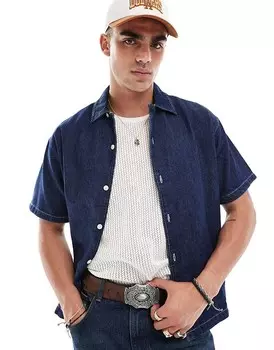 Рубашка с короткими рукавами Jack & Jones – темного цвета индиго свободного кроя