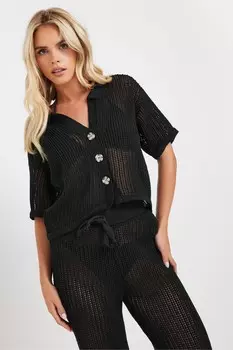 Рубашка с короткими рукавами крючком Pixiegirl Petite, черный