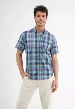 Рубашка с короткими рукавами LERROS "Рубашка с короткими рукавами в клетку LERROS, смесь хлопка и льна", синий