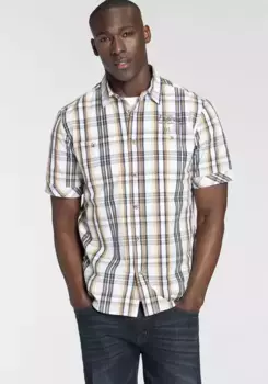 Рубашка с короткими рукавами Man's World в клетку с небольшим принтом на груди, синий