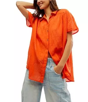 Рубашка с короткими рукавами на пуговицах Free People, синий