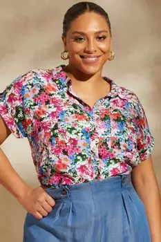 Рубашка с короткими рукавами пуговицами и карманом Love & Roses, розовый