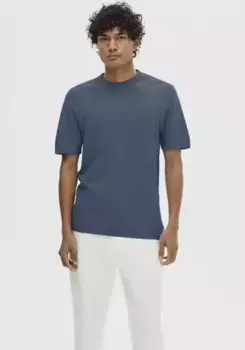 Рубашка с короткими рукавами SELECTED HOMME "SLHBERG LINEN SS KNIT TEE NOOS", цвет Bering Sea