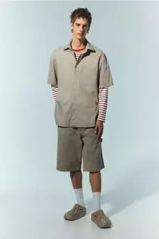 Рубашка с короткими рукавами, свободного кроя H&M, бежевый