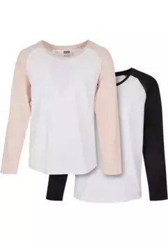 Рубашка с короткими рукавами URBAN CLASSICS " Urban Classics Women's Girls Contrast Raglan Longsleeve 2-Pack", цвет White/Pink White/Black
