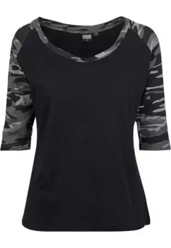 Рубашка с короткими рукавами URBAN CLASSICS " Urban Classics Women's Ladies 3/4 Contrast Raglan Tee", черный