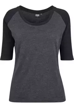 Рубашка с короткими рукавами URBAN CLASSICS " Urban Classics Women's Ladies 3/4 Contrast Raglan Tee", черный