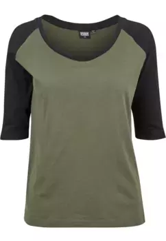 Рубашка с короткими рукавами URBAN CLASSICS " Urban Classics Women's Ladies 3/4 Contrast Raglan Tee", черный