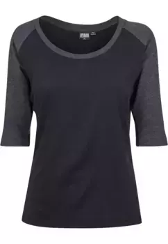 Рубашка с короткими рукавами URBAN CLASSICS " Urban Classics Women's Ladies 3/4 Contrast Raglan Tee", черный