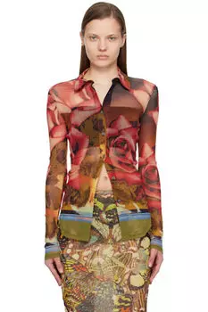 Рубашка с красными и зелеными розами Jean Paul Gaultier