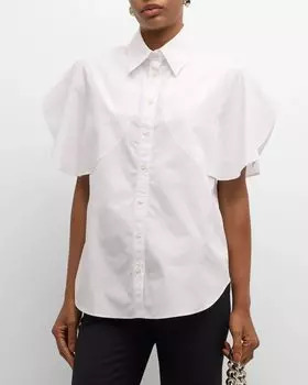 Рубашка с круглым воротником и развевающимися рукавами Stella McCartney, цвет Pure White