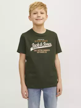 Рубашка с круглым вырезом для подростков Jack & Jones "JJELOGO TEE SS O-NECK 2 COL S NOOS JNR" Jack & Jones Junior, цвет Kombu Green