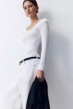 Рубашка с круглым вырезом H&M, белый