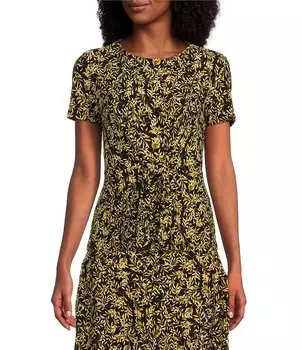 Рубашка с круглым вырезом и короткими рукавами и завязкой спереди Kasper, мультиколор