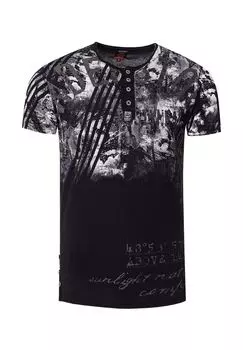 Рубашка с круглым вырезом и короткой планкой на пуговицах RUSTY NEAL, черный