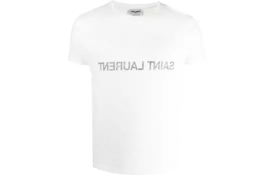 Рубашка с круглым вырезом и обратным логотипом Saint Laurent, белый