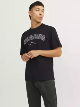 Рубашка с круглым вырезом Jack & Jones "JJECALEB VARSITY TEE SS O-NECK NOOS", черный