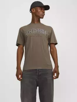 Рубашка с круглым вырезом Jack & Jones "JJECALEB VARSITY TEE SS O-NECK NOOS", цвет Canteen