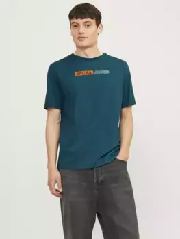 Рубашка с круглым вырезом Jack & Jones "JJECORP LOGO TEE PLAY SS O-NECK NOOS", цвет Deep Teal Print:Play 5