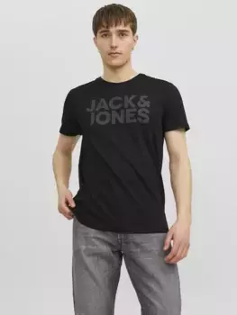 Рубашка с круглым вырезом Jack & Jones "JJECORP LOGO TEE SS", цвет Black Fit:Slim/Large Print/Black