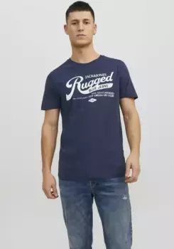 Рубашка с круглым вырезом Jack & Jones "JJEJEANS TEE SS O-NECK NOOS 23/24", цвет Mood Indigo