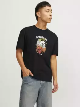 Рубашка с круглым вырезом Jack & Jones "JORSEVEN SKULL TEE SS CREW NECK SN", черный